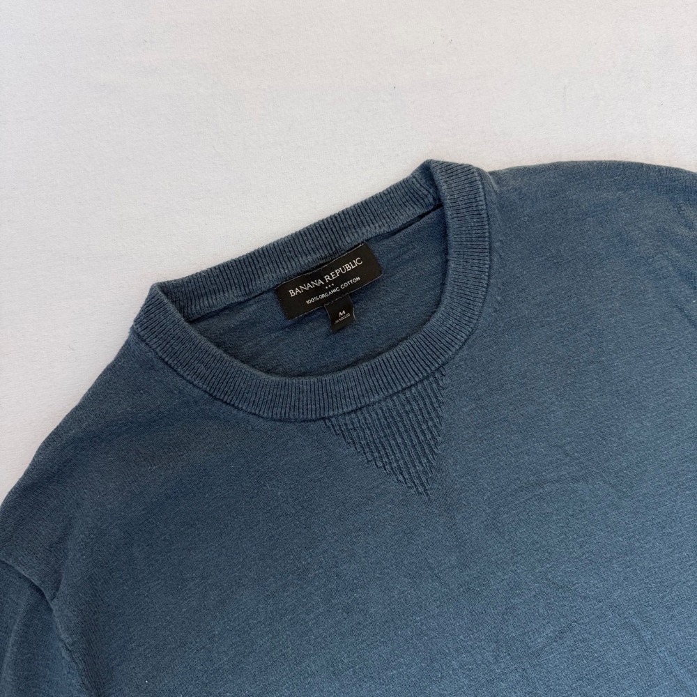 Banana Republic Mens Organic Cotton Crewneck Sweater Blue Gray Medium - Picture 6 of 10